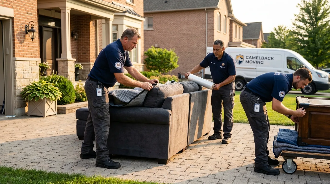 Large estate moving crew wrapping furniture in Northfield, VT